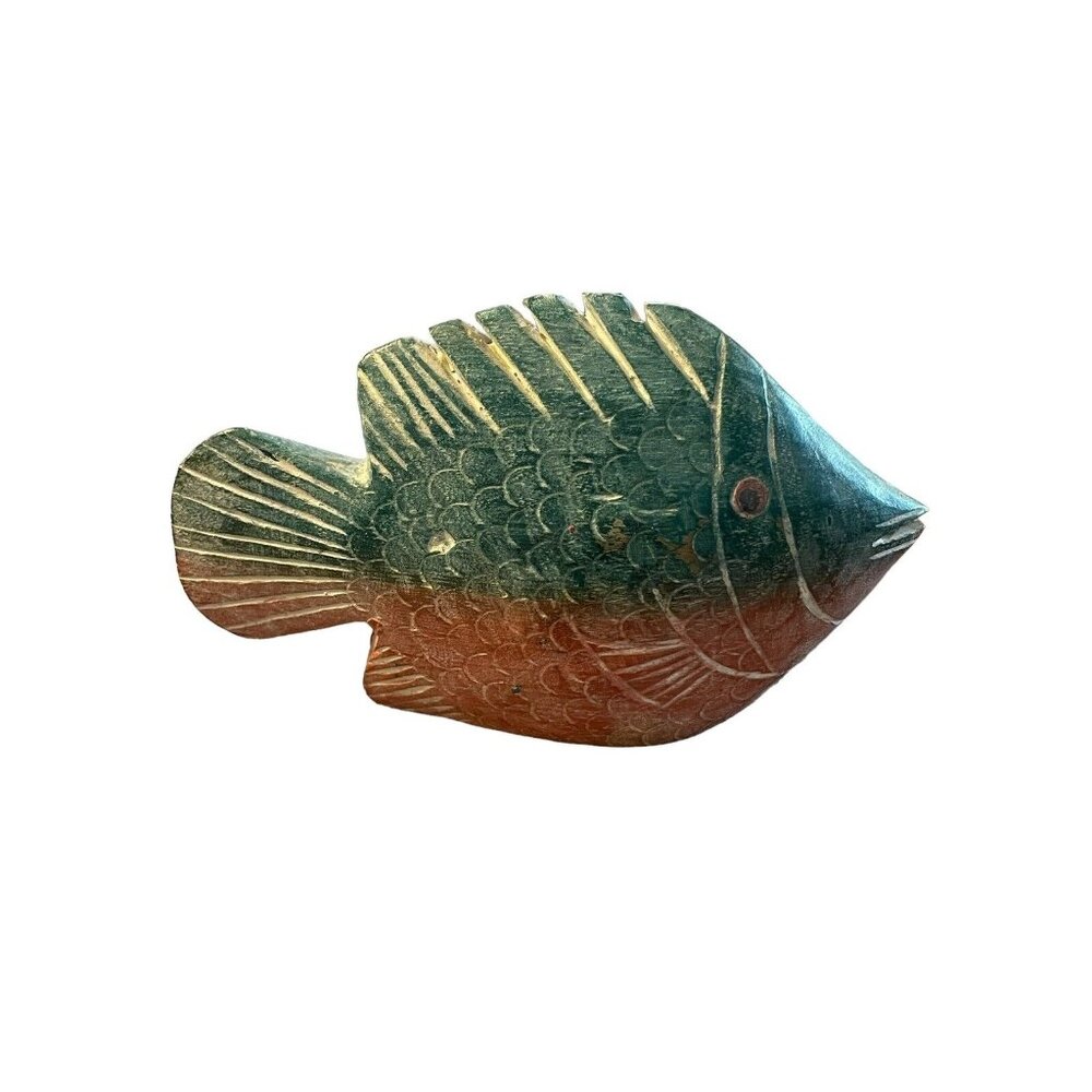 VTG Hand Carved Wooden Tropical Colorful Fish Figurine Nautical Ocean Decor Blue